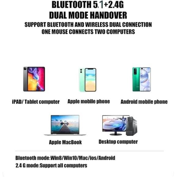 Bluetooth Wireless Mouse Rechargeable Silent Ergonomic Laptop MacBook PC iPad - Picture 6 of 8